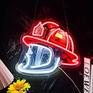 Father's Day Gift for Firefighters: Firefighter Helmet-Shaped LED Neon Sign—Featuring an Illuminated Light Strip with a Helmet Motif. USB-Powered, Wall-Mountable Home Decor—An Ideal Gift for Fire Stations and Firefighters