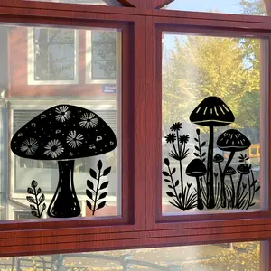 A set of 2 (30 * 30cm * 2pcs) electrostatic adsorption silhouette mushroom decoration and beautification stickers for living room, bedroom and window stickers D15011-YC