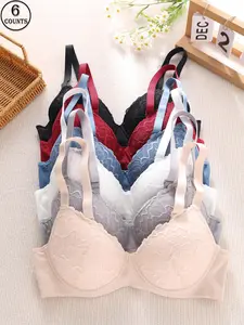 Women's Contrast Lace Adjustable Strap Push Up Bra, Elegant Soft Comfortable Breathable Underwire Bra, Lingerie for All Seasons, Lace Bras