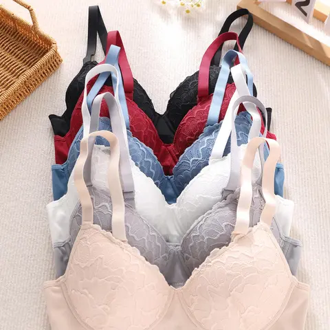 Women's Contrast Lace Adjustable Strap Push Up Bra, Elegant Soft Comfortable Breathable Underwire Bra, Lingerie for All Seasons, Lace Bras, Bras With Underwire