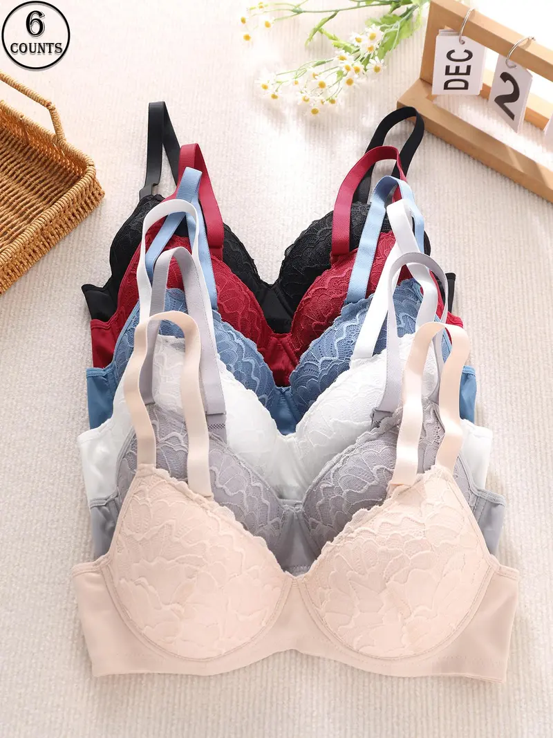 Women's Contrast Lace Adjustable Strap Push Up Bra, Elegant Soft Comfortable Breathable Underwire Bra, Lingerie for All Seasons, Lace Bras