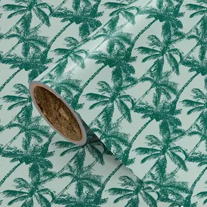 Tropical Palm Tree Gift Wrapping Paper, Light Background, Dark Hand-Drawn Pattern, 43cm X 300cm, Perfect for Birthdays, Father's Day, Beach Parties, Graduations