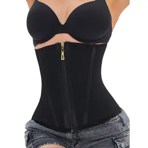 Women's stretchy waistband, net fabric waistband for shaping and toning. With zippers and hook-and-loop fastening devices, black in color, with slight stretchability, suitable for daily wear and exercise.