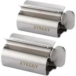 Set of 2 Toothpaste Squeezer Rollers, Metal Toothpaste Tube Wringer Seat Holder Stand (Stainless Steel)
