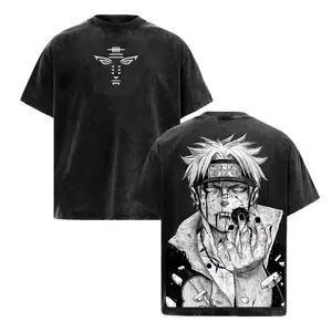 Pain Nagato Akatsuki Naruto Shippuden Vintage Washed Heavy Cotton Oversized Anime Manga T-Shirt, Double Printed Bootleg Graphic Tee, Rain Village Y2K Aesthetic Retro Unisex Streetwear Gym Pump Cover Acid Wash Faded Men Otaku Gift TikTok Trend