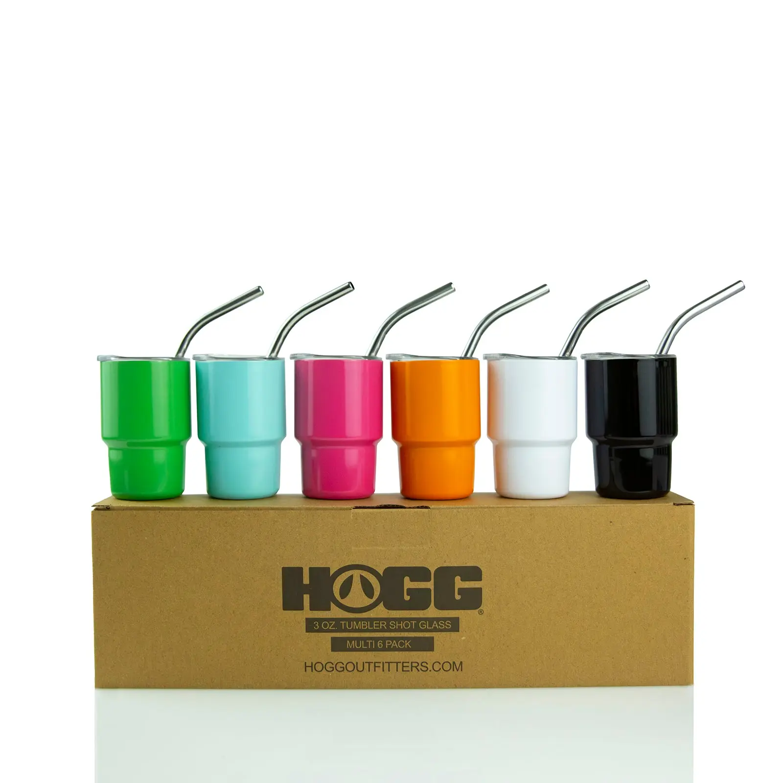 Hogg 3oz TUMBLER SHOT GLASS with Lid - Available in Various Colors, Includes Straw