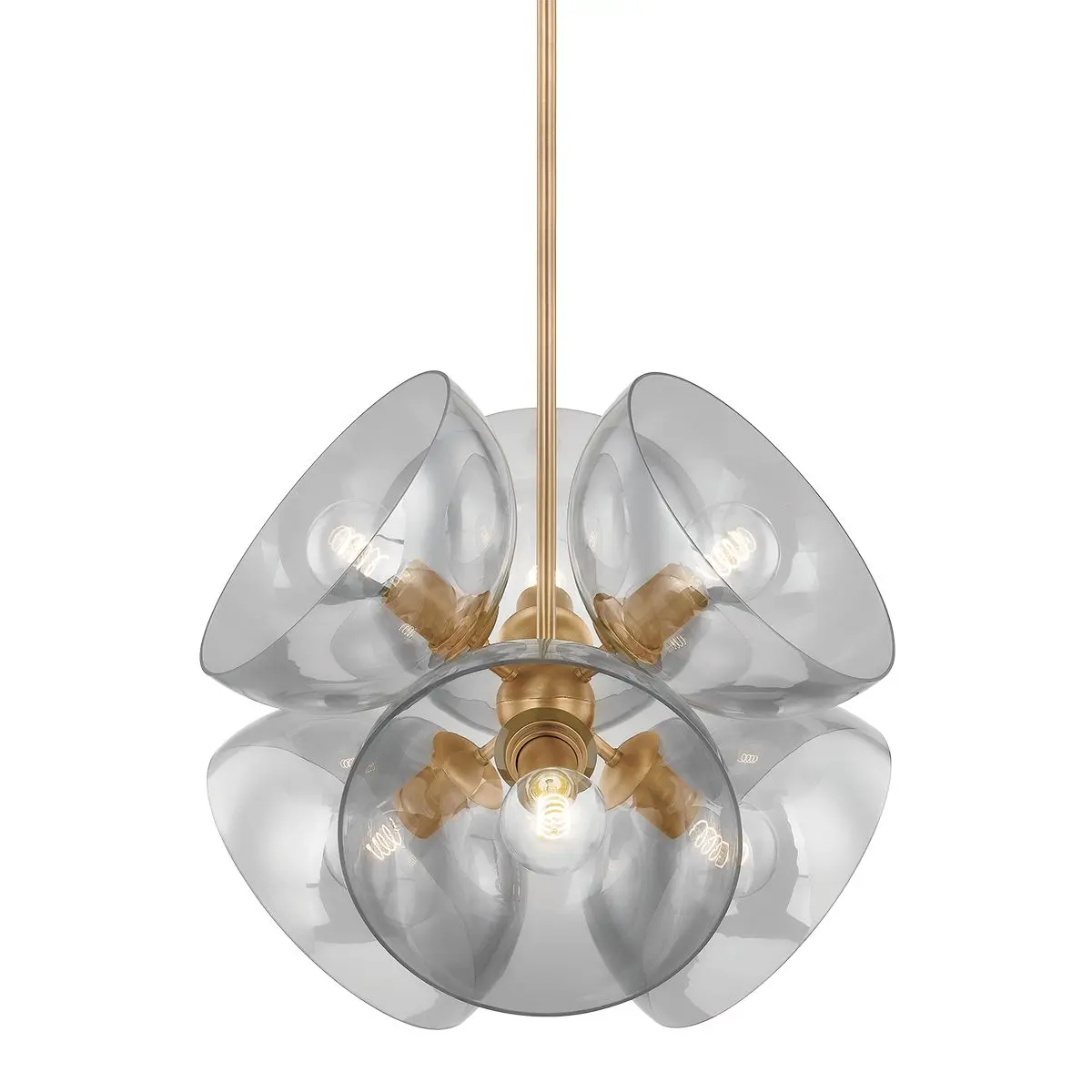 Salix Pendant Light - Organic Mid-Century Modern Sputnik Design with Smoke Glass & Patina Brass
