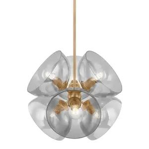 Salix Pendant Light - Organic Mid-Century Modern Sputnik Design with Smoke Glass & Patina Brass