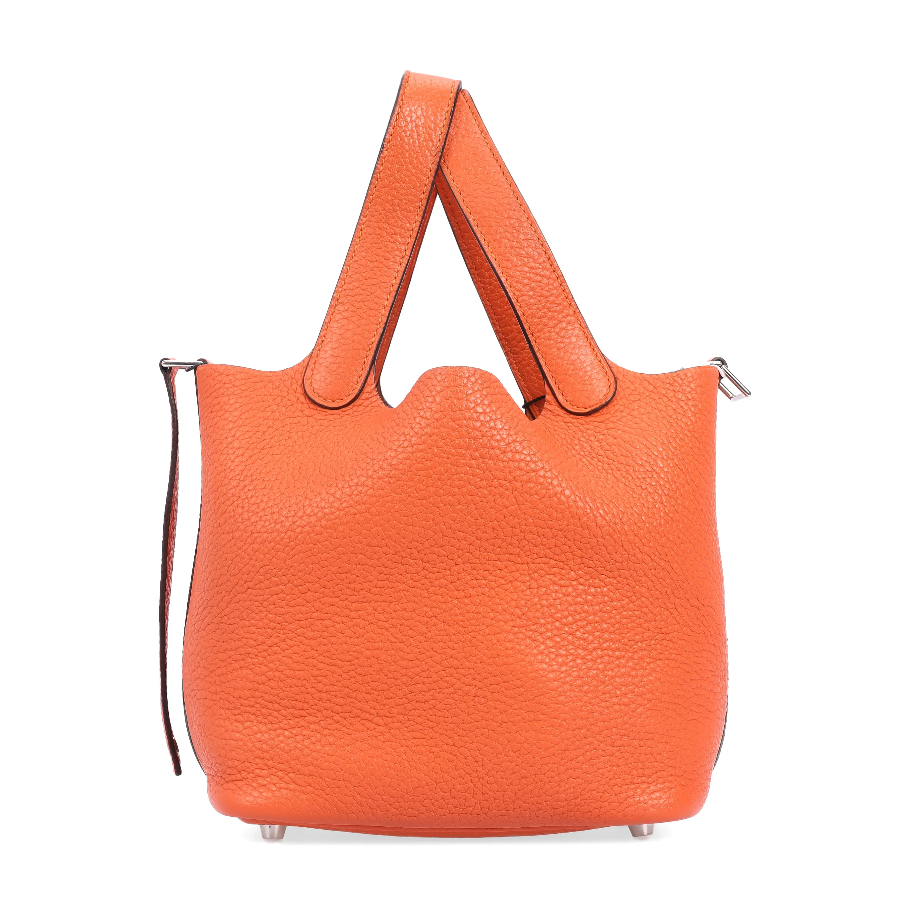 Pre-owned HERMÈS Calfskin Top Handle Bag Hermes Picotin Lock Orange 99460784