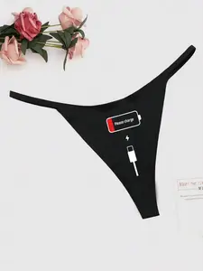 Women's Power Bank Print Thong, Soft Comfy Breathable Panty for Daily Wear, Women's Underwear for All Seasons, Casual Comfy Panty