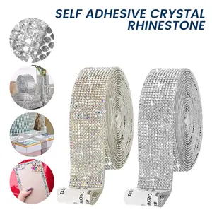 Roll Self-Adhesive Crystal Rhinestones Tape Crystal Diamond Tape DIY Decoration Rhinestones Sticker with 2 mm Rhinestones 1 Yard for Arts Crafts Car Phone Decoration