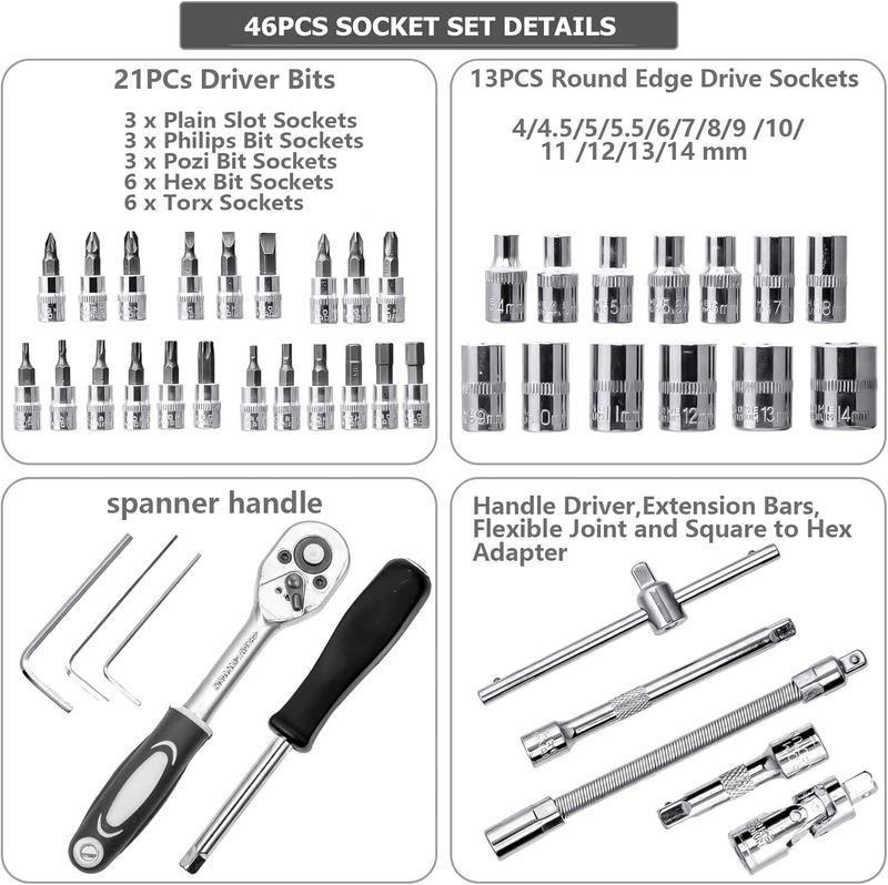 46pcs Carbon Steel Automotive Hand Tool Set - Socket Sets, Ratchet Screwdriver, Hardware Toolbox for Car Repair, Bicycle Fixing, DIY Projects, Ideal Gift for Husbands, Automotive Tools, Tool Kit Set 46pcs Carbon Steel Automotive Hand Tool Set - Socket Sets, Ratchet Screwdriver, Hardware Toolbox for Car Repair, Bicycle Fixing, DIY Projects, Ideal Gift for Husbands, Automotive Tools, Tool Kit Set