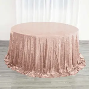 Sequin Round Tablecloth 132" Rose Gold with Seamless Twinkling Finish Table Cover