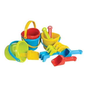Kaplan Early Learning 4" Mini Sand Bucket Set - Set of 4 Bright Colored Buckets, Scoops, and Rakes