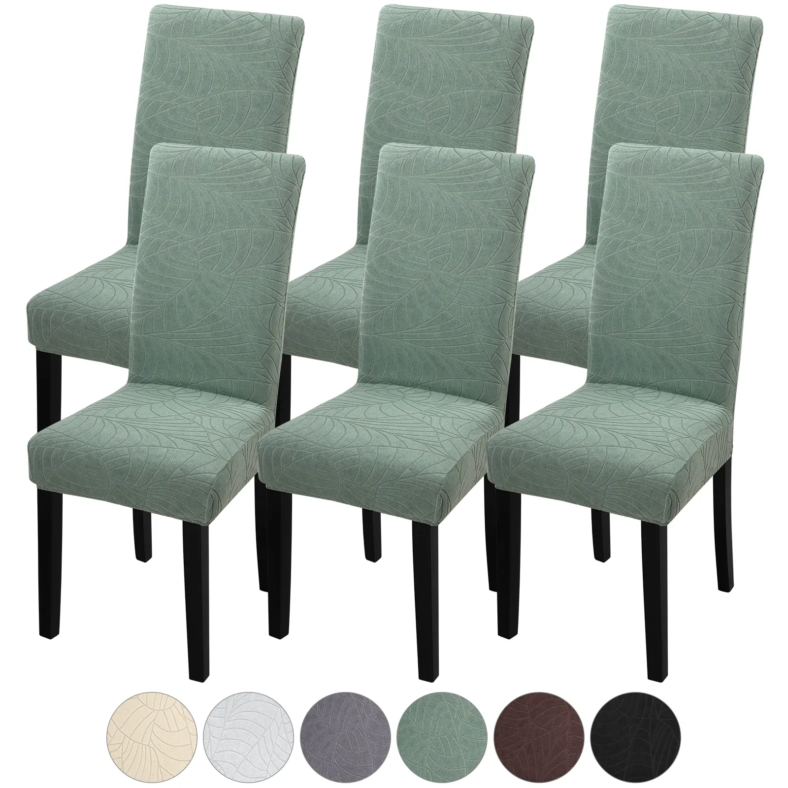 FULOON Jacquard Leaf Pattern Chair Covers Set , Stretch Removable Washable Short Dining Chair Protector Cover Seat Slipcover for Hotel Dining Room Ceremony Banquet Wedding Party