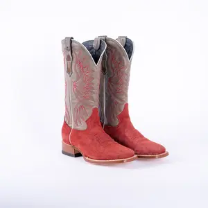 TANNER MARK WOMEN’S Ruff Out Red Cowgirl Boots With Palermo Grey Top