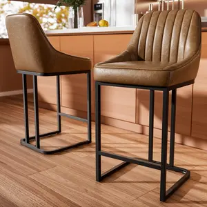 Bar Stools Set of 2, 24 Inch Counter Height Bar Stools with Back and Footrest, Upholstered Faux Leather Bar Stools for Kitchen Island, Home Bar, Support 300 LBS, Modern PU Leather Counter Height Bar Stools, Kitchen Island Counter Chairs for Dining Room,