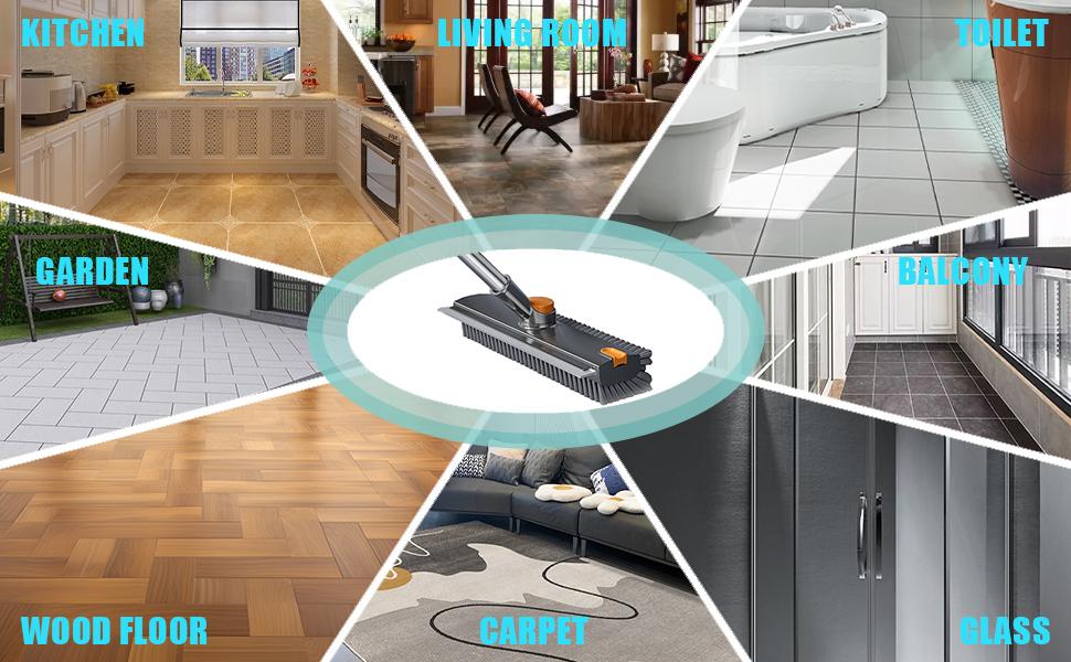 360° Rotating V-Shaped Floor Scrubber Brush with Long Handle, Heavy Duty Bathroom Shower Cleaning Brush with Stiff Bristles and Silicone Squeegee, Adjustable Stainless Steel Pole for Tile, Tub, Grout, Wall, Mirror, Deck, Pool and Indoor Outdoor Use 360° Rotating V-Shaped Floor Scrubber Brush with Long Handle, Heavy Duty Bathroom Shower Cleaning Brush with Stiff Bristles and Silicone Squeegee, Adjustable Stainless Steel Pole for Tile, Tub, Grout, Wall, Mirror, Deck, Pool and Indoor Outdoor Use