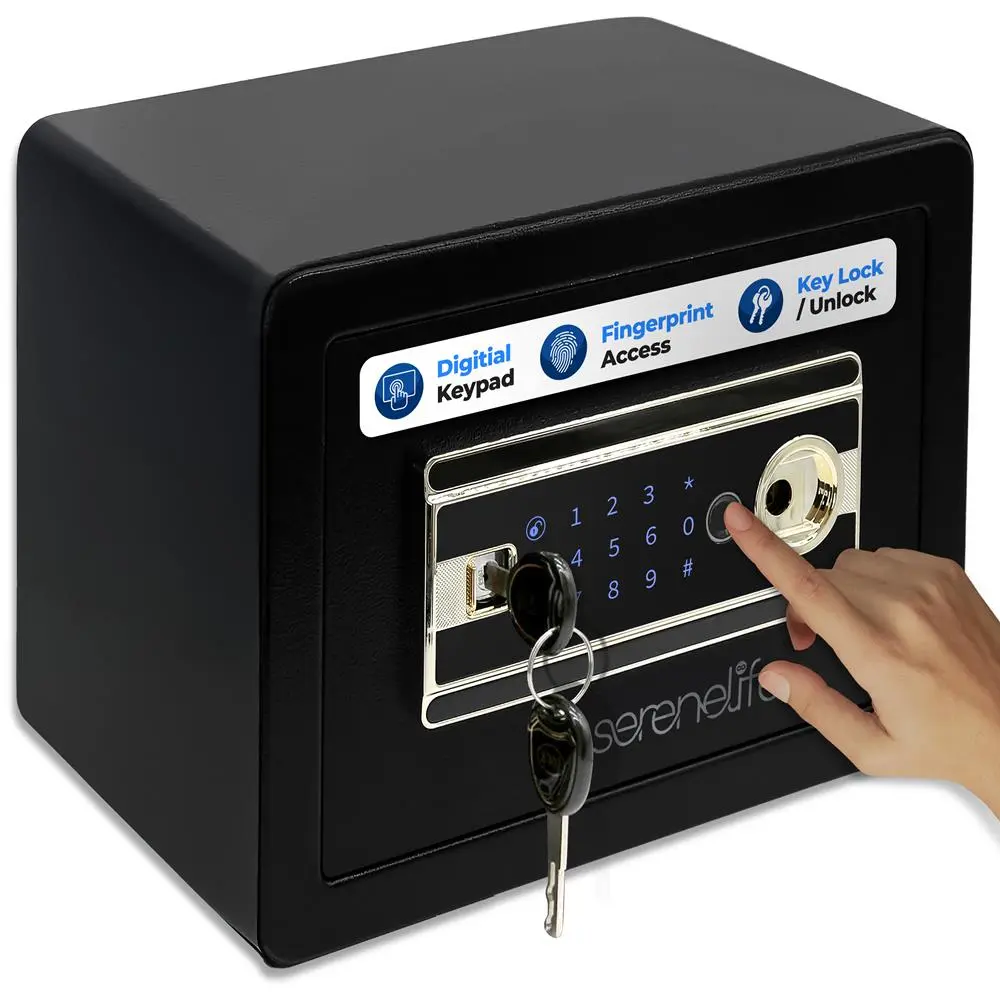 High Security Fingerprint Safe Box - Black, Heavy-Duty Carbon Steel Safe with Touchscreen Keypad, Multi-Lock, Key Lock, Dual Alarm, Removable Shelf, (4) AA Batteries, 13.77in x 9.84in x 9.84in - Ideal for Home/Office Use
