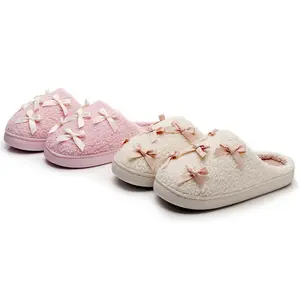 Women's Cute Plush Home Butterfly Knot Cotton Comfortable Thick Bottom Outdoor Winter Indoor Soft Warm Slippers