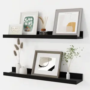Picture Ledge Shelf for Wall, Floating Shelves Set of 2, 24 Inch Long Floating Shelves with Lip for Living Room, Bedroom, Bathroom, Kitchen, Black