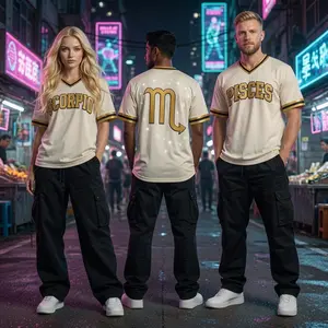 Men's Zodiac Constellation Oversized V-Neck Sport Jersey - Astrology Horoscope Athletic Baseball Shirt, Professional Sports Streetwear T-Shirt, Birthday Gifts  (Aries, Leo, Scorpio, Taurus, Gemini, Cancer, Virgo, Libra, Sagittarius, Pisces)