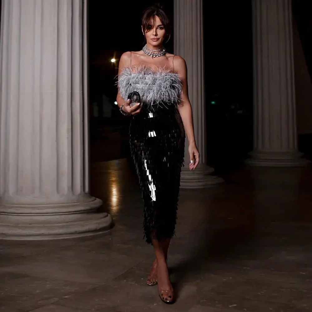 Feather top and sequin skirt