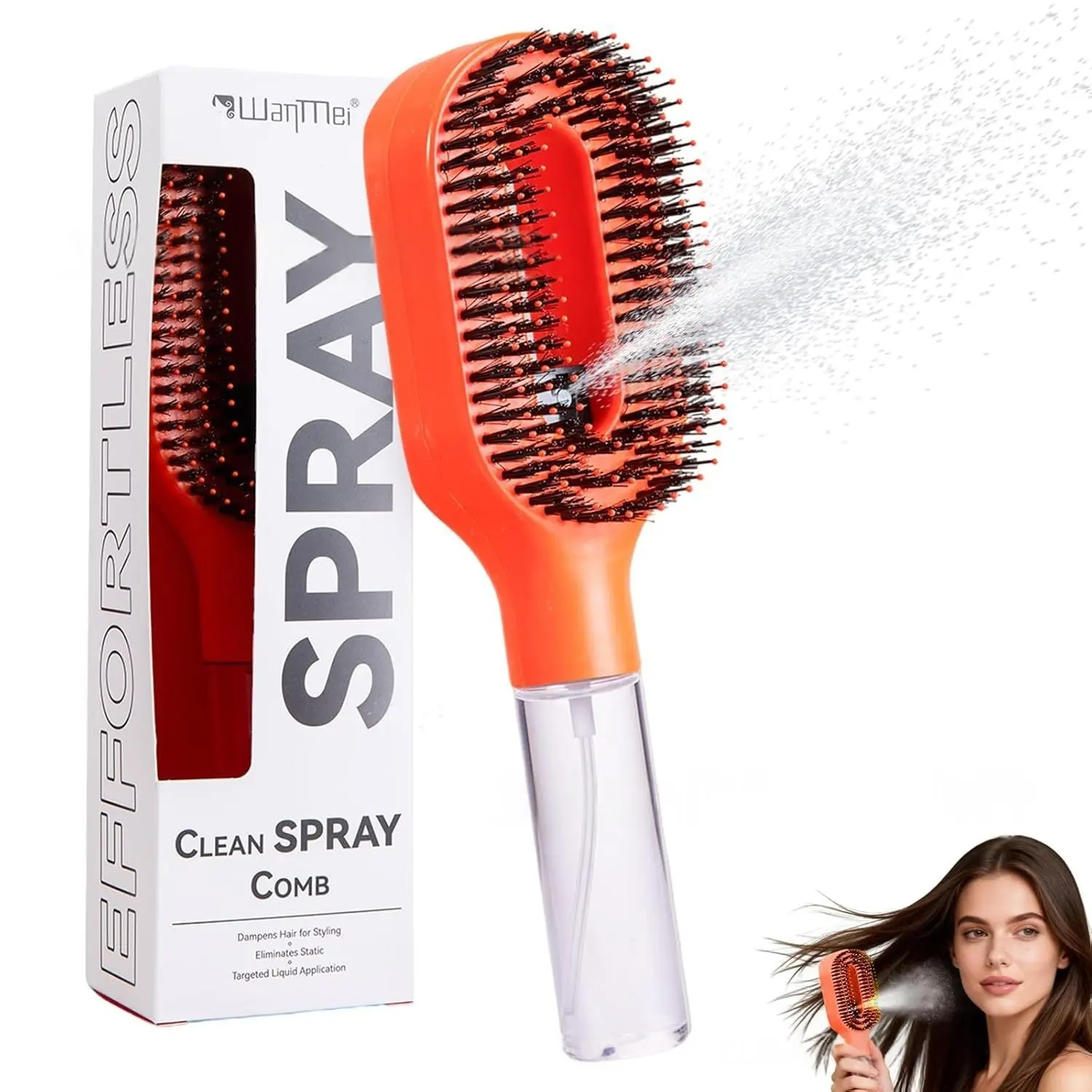 2-in-1 Detangling Sprayer Comb with Scalp Massager - Non-Damaging Unisex Plastic Combi Tool Set, Refillable Bottle for Water/Oils, Detangling Brush Attachment Hair Brushes & Combs, 15-20 cm, Combi Tool Set Hair Brushes & Combs