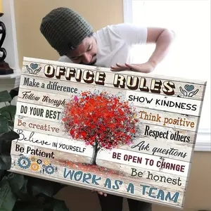 1pc Framed Painting Motivation Office Wall Art - Inspiring Teamwork Quotes and Rules - Living Room and Bedroom, Home Decoration, Holiday Gift for Her/Him, Ready to Hang