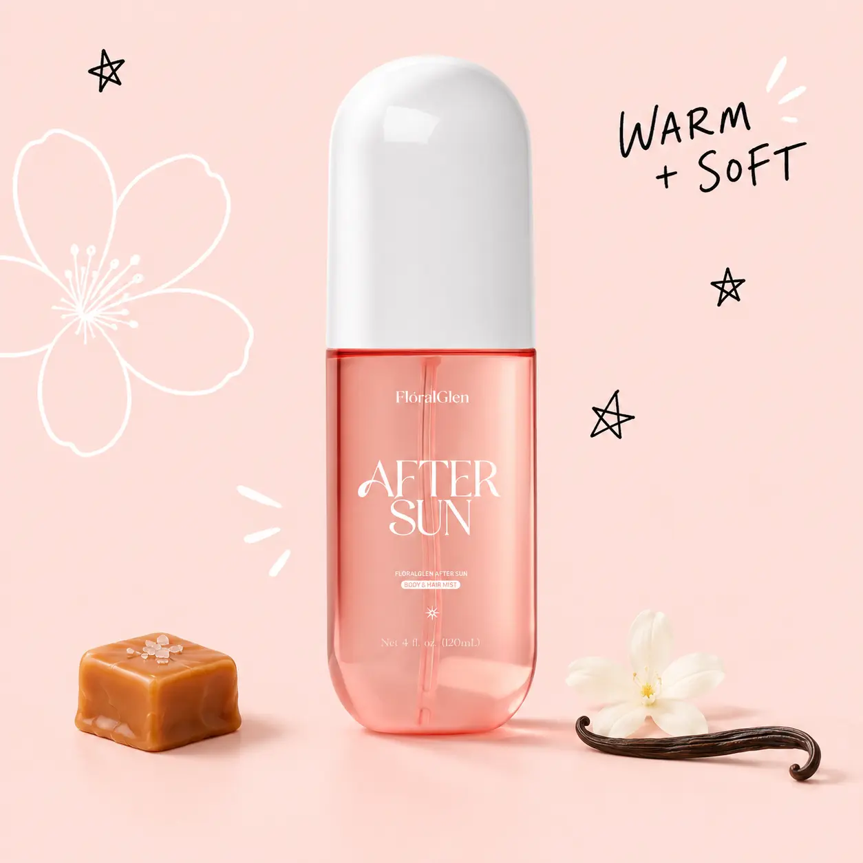 After Sun Long Lasting Fragrance Mist, Body & Hair Mist, Body Spray, Teen Girls Spritz,Perfumes for Women, Gourmand Scented, Water Based Fragrance For Tweens, Clean & Gentle Formula, 4 Fl Oz