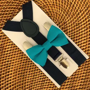 Teal Bow Tie & Black Suspenders Set