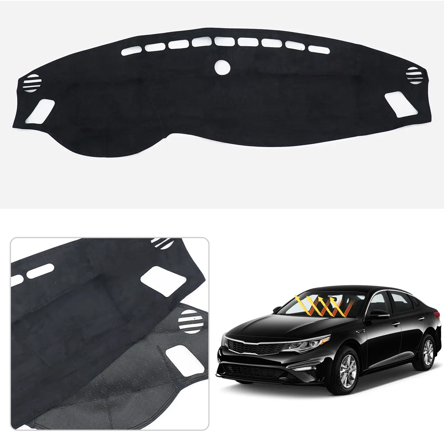 Canvle Custom Fit Dash Cover Mat for Kia Optima 2016-2020 Non-Slip Odorless Velvet Anti-Glare UV Protection Interior Accessories