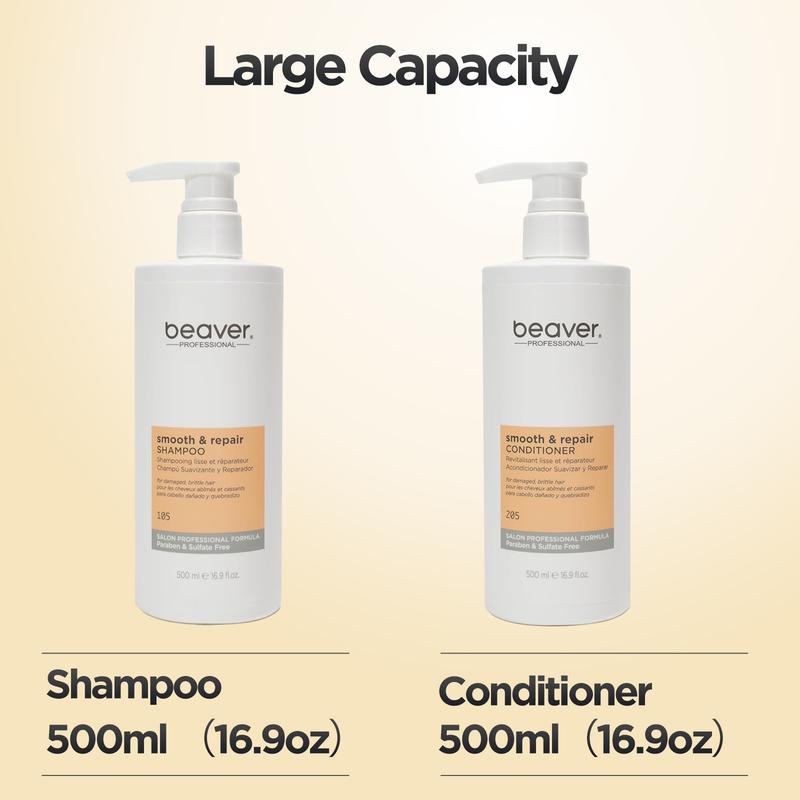 Beaver Professional Smooth & Repair Shampoo & Conditioner Set - 500ml Each for Smooth Hair Care with Aqua Water Formula