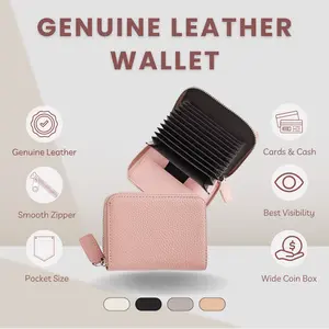 Leather Wallet - Compact Genuine Leather Card Organizer with RFID Protection & Smooth Zip Design - Pocket Size with Wide Coin Box - Slim Minimalist Everyday Wallet for Women - Zipper Closure, Travel Friendly & Lightweight - Black, Taupe, Light Pink, Beige