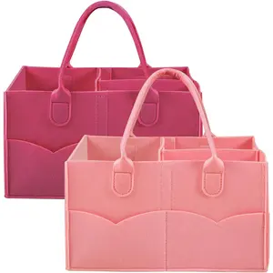 2 Pack  Diaper  Organizer, Portable Diaper Holder  Storage Basket for Wipes &  stuff, Collapsible  Organizers with Divided Design (Red/Pink)