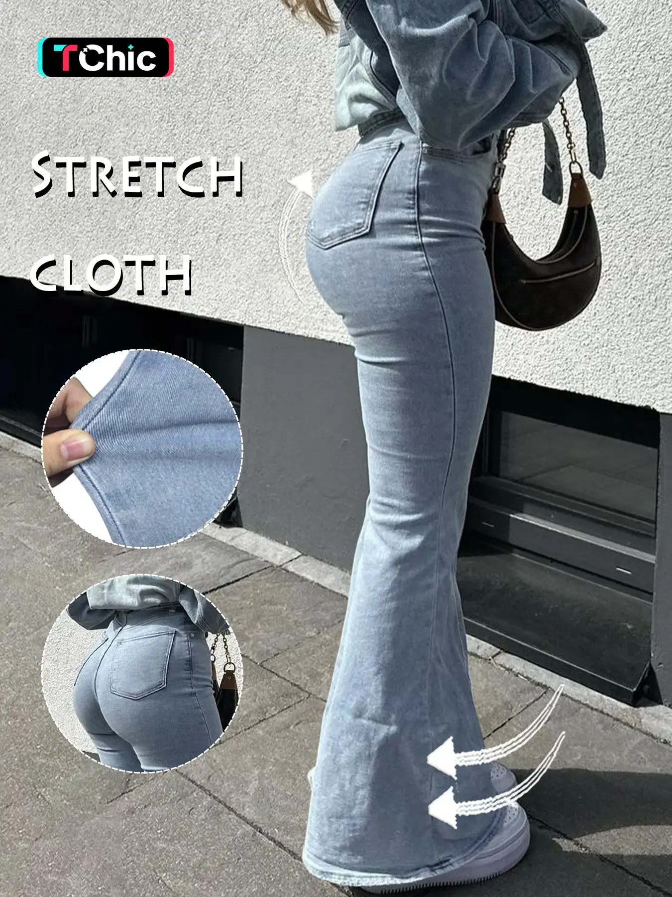 GILIPUR Women's Light Blue Washed High Waist Flare Jeans, Vintage Slim Fit High Stretch Bell Bottom Denim Pants, Casual Office Commute Daily Wear Trousers for Women TChic