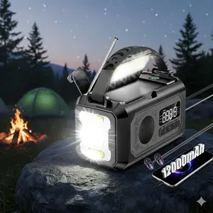 12000mAh Solar Power Bank with Solar Charging, AM/FM/NOAA Weather Radio, Hand Crank Charger, LED Flashlight & SOS Light for Outdoor Camping, Emergency Survival Gear and Portable Charger