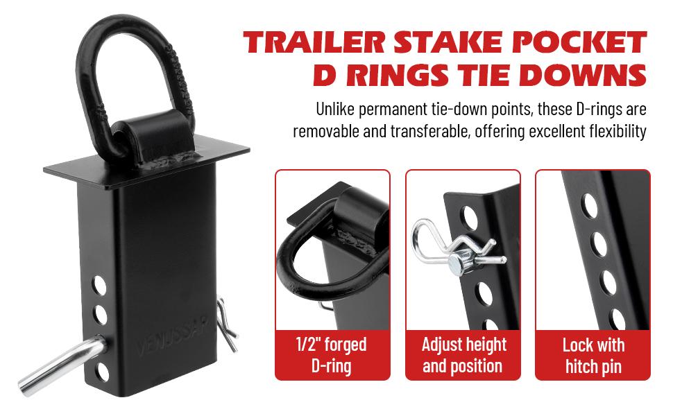 16200lbs Trailer Stake Pocket D Ring Tie Downs 6 Pack for Flatbed Trucks Trailers 1/2" Hitch Pin Standard 2" x 4" Stake Pockets Secure Anchors