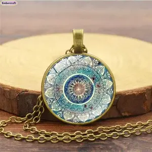 Women's Vintage Gemstone Bracelet with Mandala Pendant, Unique Plexiglass Dial, Alloy Boho Fashion Accessory, Versatile Everyday Wear, Spiritual Womens Gifts