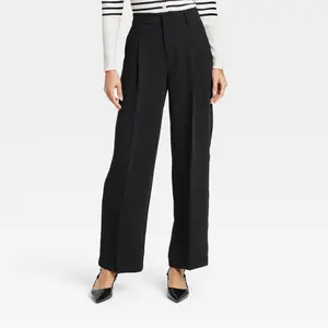 Women's High-Rise Pleated Front Straight Trousers - A New Day