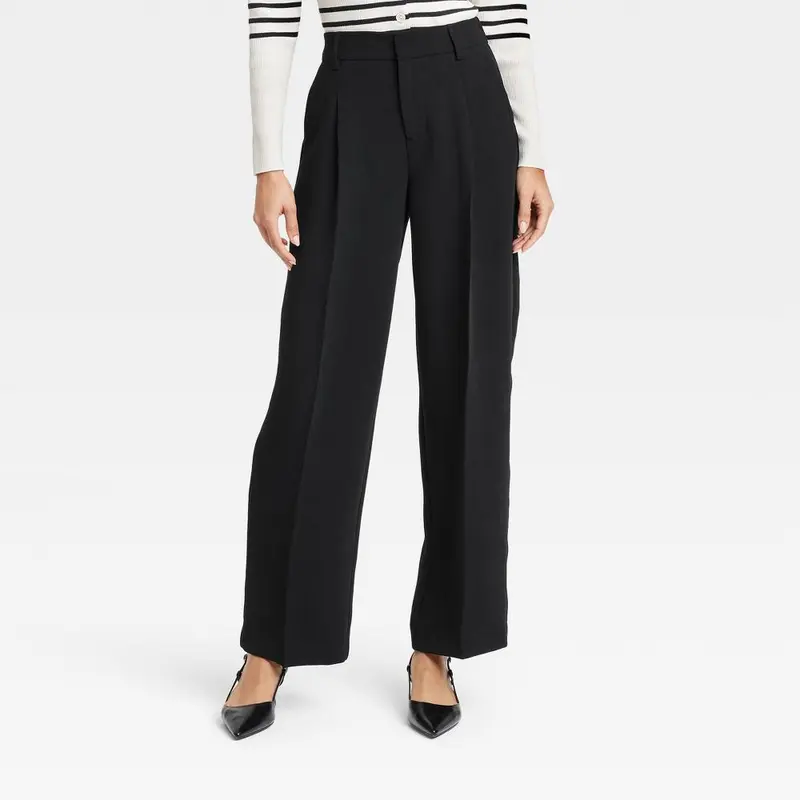 open lace back dress Black Wide Leg Dress Pants Pleated Baggy Dress Trousers Unhemmed Unfin —  MensUSA main image 1