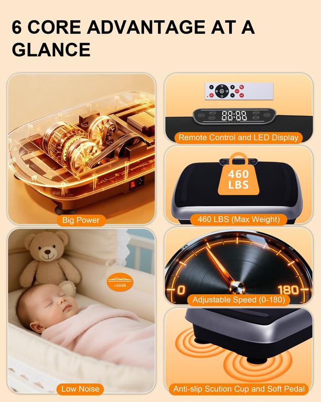 HopHorse 400LBS Vibration Plate Exercise Machine Vibrating Plate Exercise Machine with Bluetooth and LED Display, Whole Body Workout Vibration Platform Workout Equipment for Women Men Home