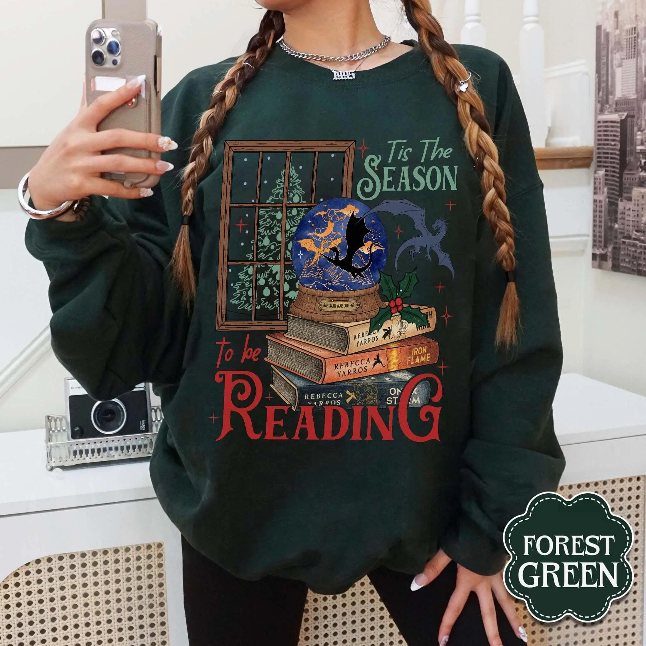 [Sale off up to 50%] Christmas Fourth Wing Series Two Sided Sweatshirt For Fans, Dragon Sleigh Crewneck, Dragon Rider, Book Merch Gift, streetwear graphic tee