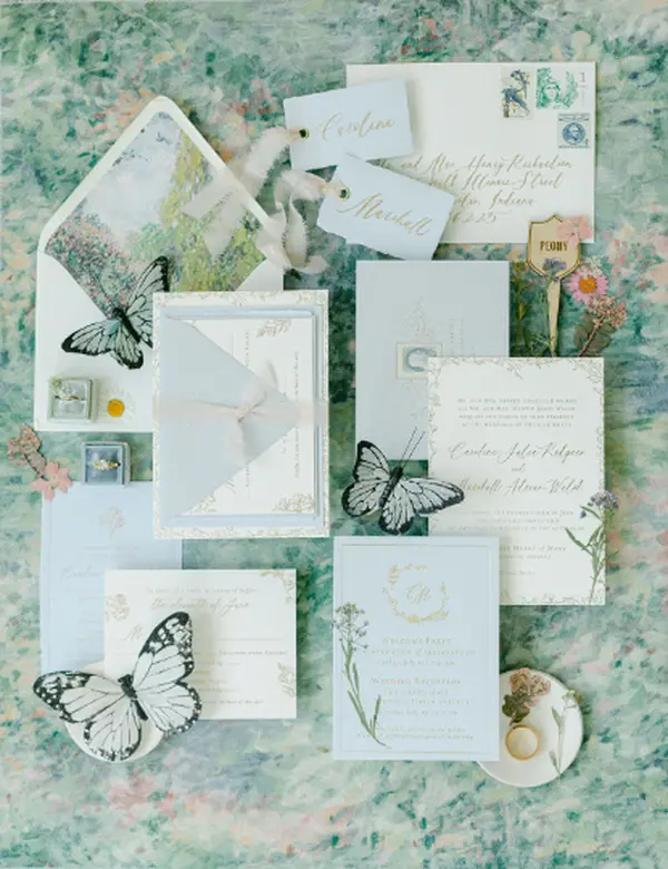 Monet Patterned Flat Lay Styling Mat - Double Sided, Rollable Styling Surface. Wedding Details