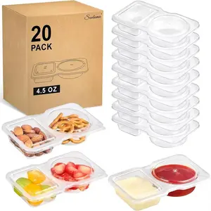 2 Compartment Snack Containers with Lids (20 Pack), Divided Trays for Kids Lunch, School, Meal Prep, Dips, Sauces, Party