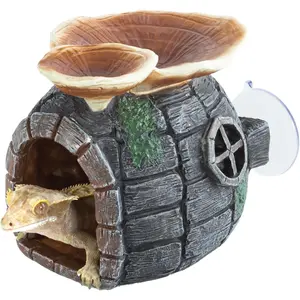 Reptile Hide - Multifunctional Hides with Suction Cup, Resin Caves for Gecko, Lizard (Ganoderma Lucidum Shape)