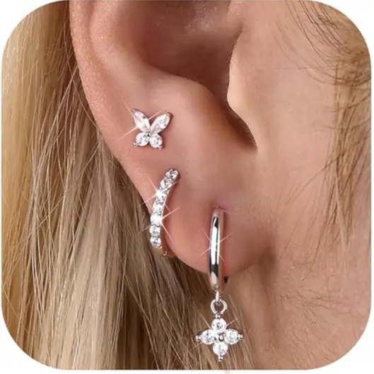 2 Pairs of CZ Hoops + 1 Pair of CZ Butterfly 