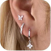 2 Pairs of CZ Hoops + 1 Pair of CZ Butterfly 