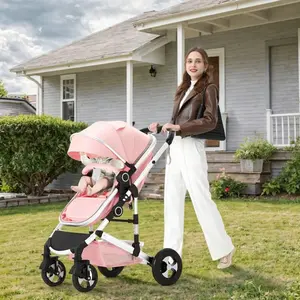 Folding High Landscape Baby Stroller - 2-in-1 Reversible Pram for Newborn & Infant, 2-in-1 with Adjustable Canopy, Includes Diaper Bag