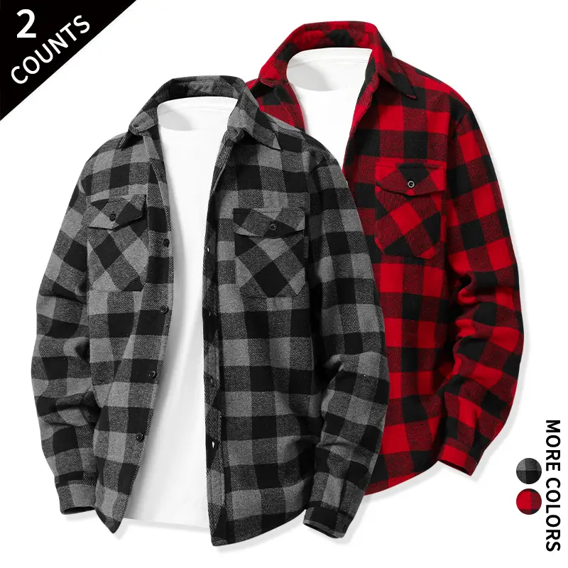 Men’s classic plaid shirt jacket, 2 pack — vintage long sleeve button up outerwear for autumn streetwear, an OOTD wardrobe essential #SohoChic